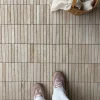 3D Vertical Cylindrical Beige Travertine Stick Mosaic Tile Natural Linear Stone Wall Panel