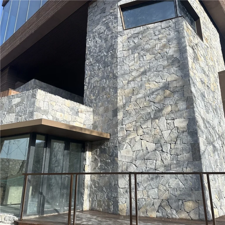 Grey crazy split natural stone veneer for residential flat exterior walls