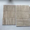 Natural beige cylindrical travertine stick mosaic tile, 3D vertical linear textured stone panel for interior feature wall decoration
