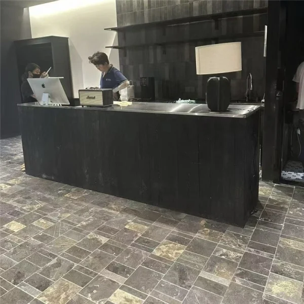 Polished Dark Coffee Limestone Flooring With Natural Rust Streaks, 1.8cm Thickness