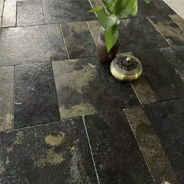 IMG_6879 5x20cm Antique Veined Black Limestone Linear Wall & Floor Tile