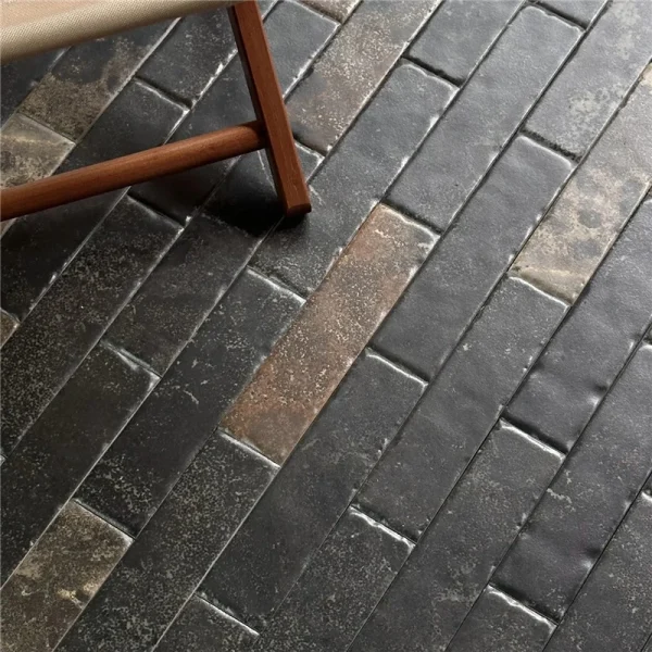 IMG_7870 5x20cm Antique Veined Black Limestone Linear Wall & Floor Tile