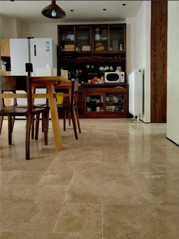 Antique Finish Beige Limestone Slabs With Natural Brown Veins, 1.8cm Wall & Floor Multi-Use Stone