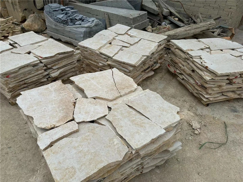 Bundled honey beige irregular crazy paving limestone flagstone for wholesale