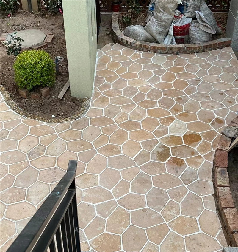 Golden Cream Limestone Crazy Paving Flagstone installed in villa courtyard patio