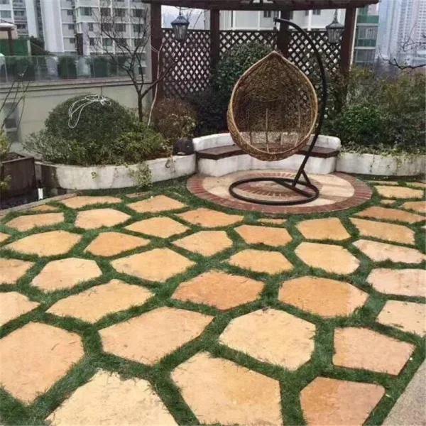 Crazy Paving Honey Beige Random Split Limestone Stepping Stone Irregular Flagstone Paver For Villa Garden Walkway Crazy paving beige limestone stepping stones, random split irregular flagstone mosaic pavers, natural honey beige loose limestone slabs for garden patio outdoor landscaping pavement