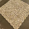 Mesh Mounted Tumbled Honey Beige Limestone Crazy Mosaic Sheets For Hotel & Resort Wall Cladding Mesh backed machine tumbled honey beige limestone crazy paving mosaic sheets, tumbled stone mat for hotel interior wall cladding and villa outdoor landscape feature wall