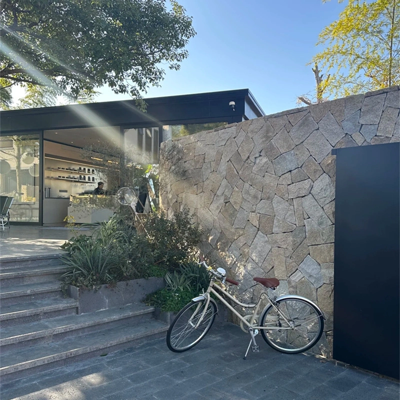 Beige irregular fieldstone veneer, natural split crazy stone for modern residential courtyard boundary wall