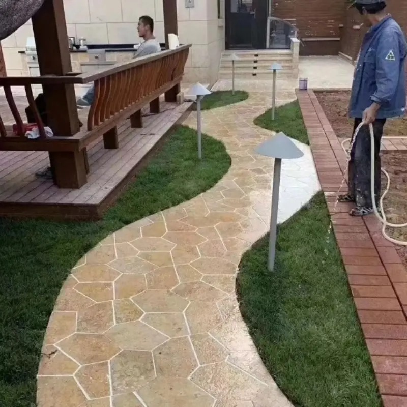 Golden Cream Limestone Crazy Paving Flagstone curved garden walkway project
