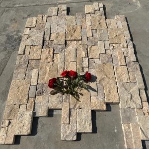 Warm-hued Golden Cream Castle Stone Limestone Veneer, Natural Split Face Organic Textures, Interior & Exterior Wall Cladding for Residential & Commercial Hardscape