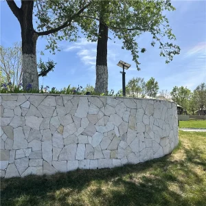 Hand-split natural face white sandstone crazy paving, irregular minimalist stone for indoor accent walls and outdoor landscape retaining walls