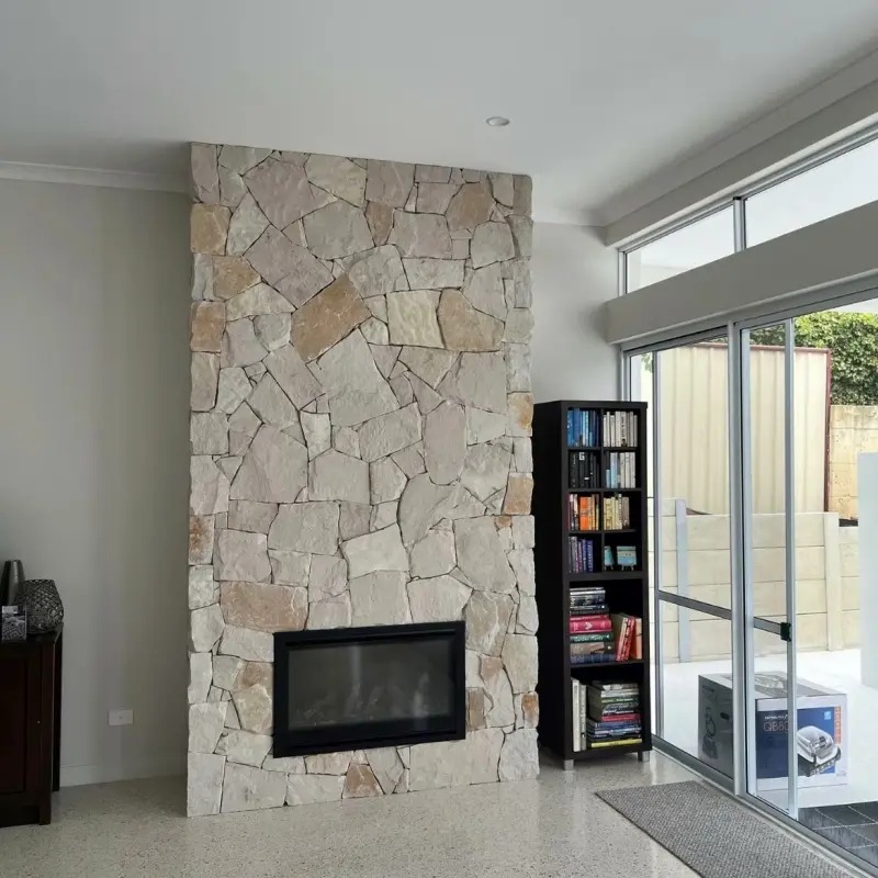 Hand split white sandstone fieldstone veneer for villa garden retaining wall & exterior facade cladding
