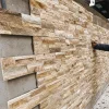 Yellow Wood‑Vein Ledger Stone wall cladding installed exterior wall