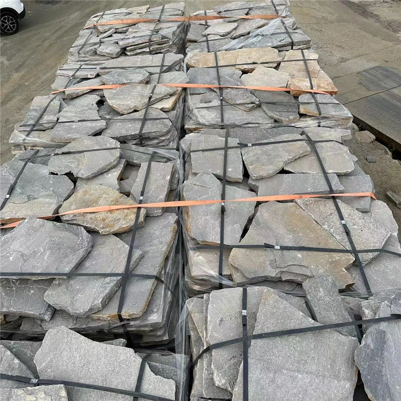 Metallic Grey Crazy Paving Stone stacked pallets ready for shipment
