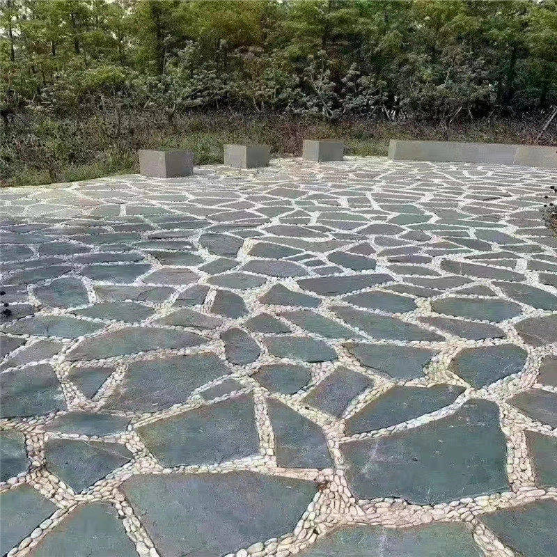 Black slate crazy paving large residential garden patio flooring