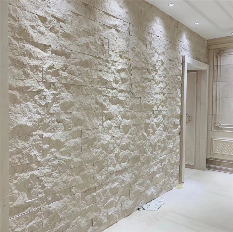 Split‑face off‑white limestone ledger stone for interior accent wall decoration
