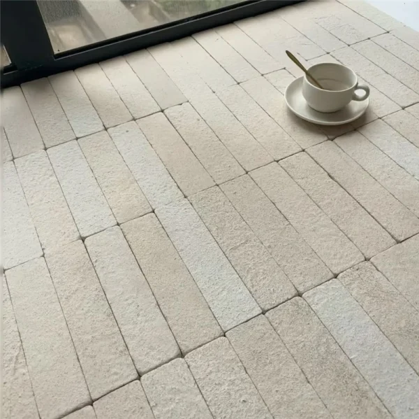Beige travertine strip mosaic indoor floor natural stone tile laying sample