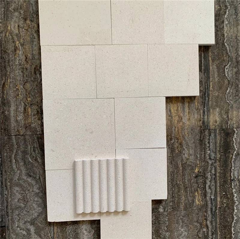 Textured fluted off‑white limestone decorative slab for interior feature wall detail