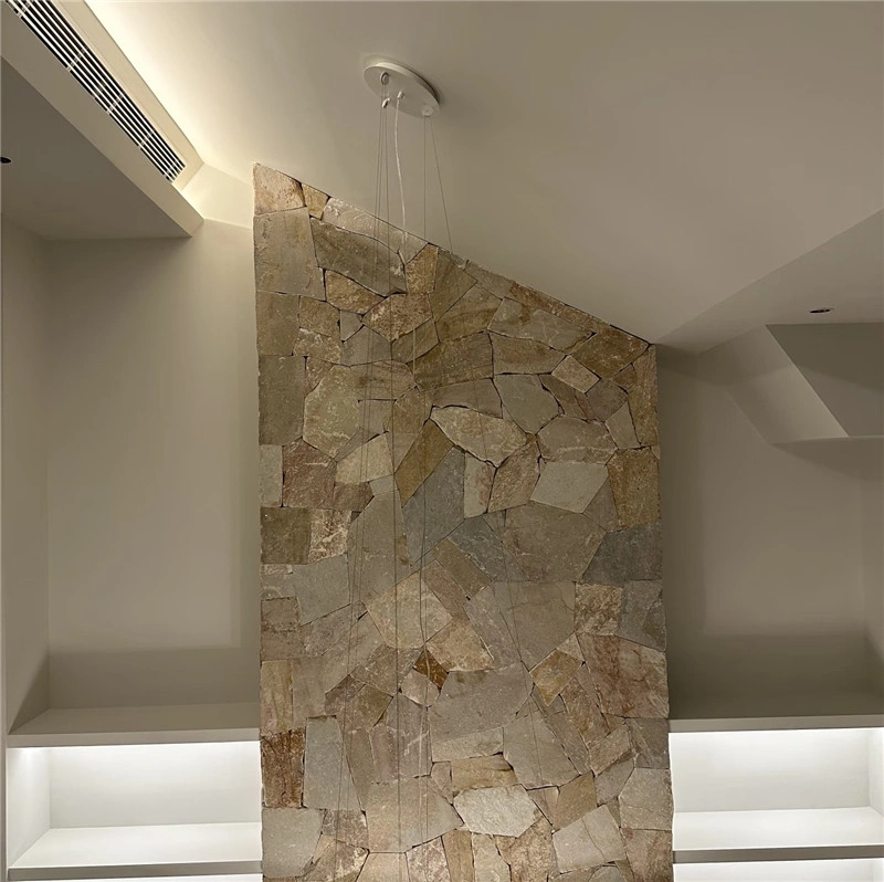 Rustic Crazy Paving Stone interior accent wall, irregular natural slate wall cladding
