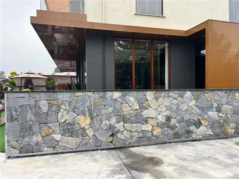 Crazy Paving Multi Grey Split Slate Veneer with Natural Rust Veins for Modern Villa Exterior Pillars and Facade Cladding