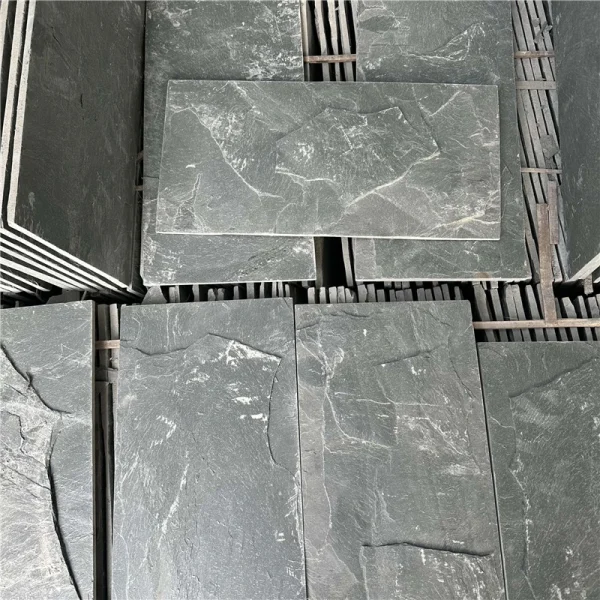 Green Slate Mushroom Stone Wall Cladding, natural layered green slate rock with irregular mushroom‑faced chiselled surface