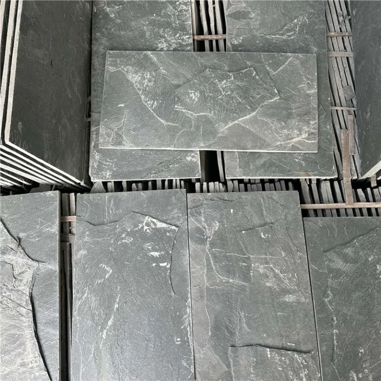 Green Slate Mushroom Stone Wall Cladding, natural layered green slate rock with irregular mushroom‑faced chiselled surface