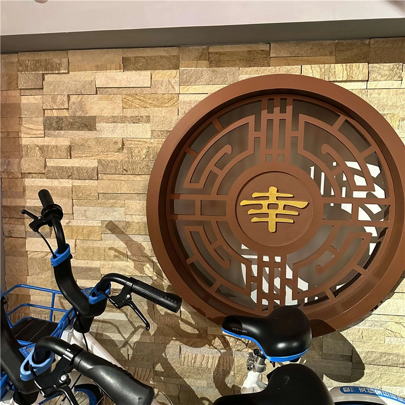 Yellow rust stacked ledger stone cladding interior feature wall natural slate panels