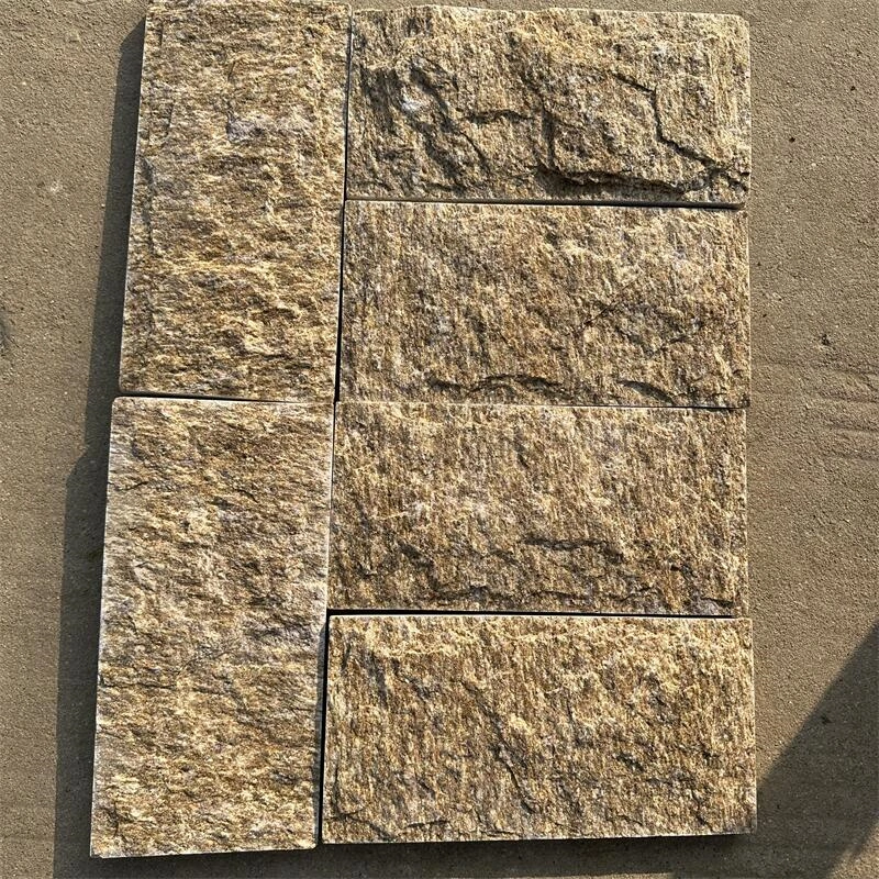 Close‑up textured surface of golden yellow mushroom stone panels
