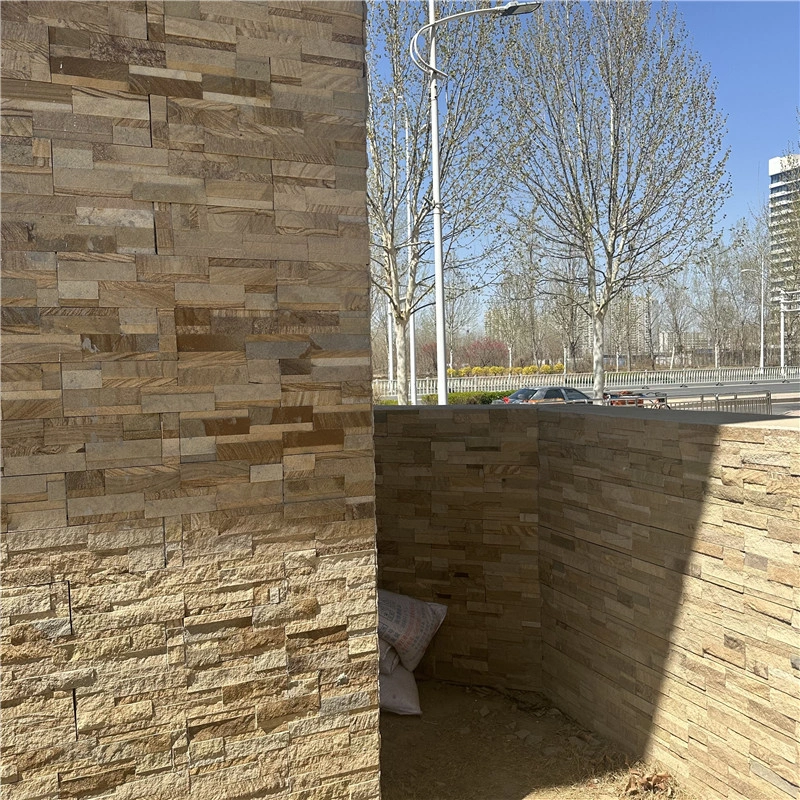 Multi-Tone Natural Stacked Stone Veneer Corner Retaining Wall for Outdoor Landscape Projects