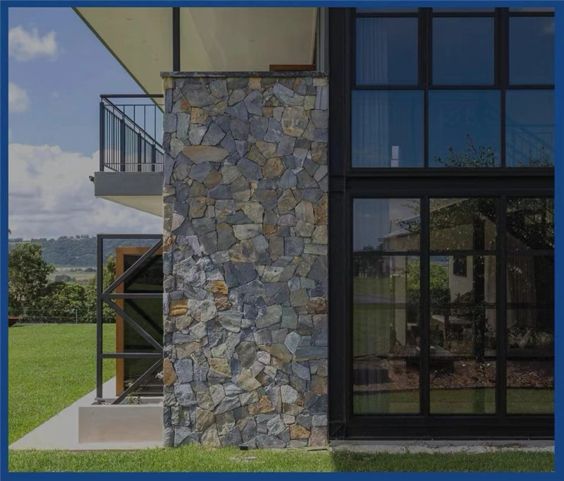 Irregular Multi Grey Slate Stone Veneer with Natural Rust Veining for Villa Exterior Walls and Garden Retaining Wall Cladding
