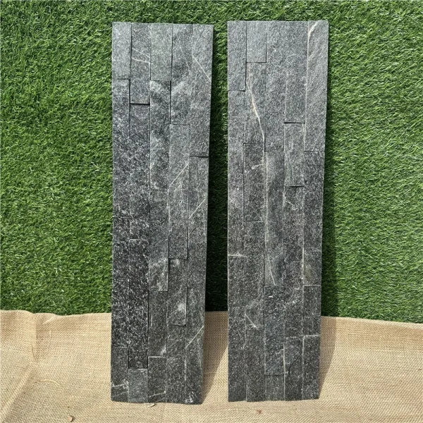 Black Quartzite Ledger Stone Panel | Natural Stacked Stone Wall Cladding