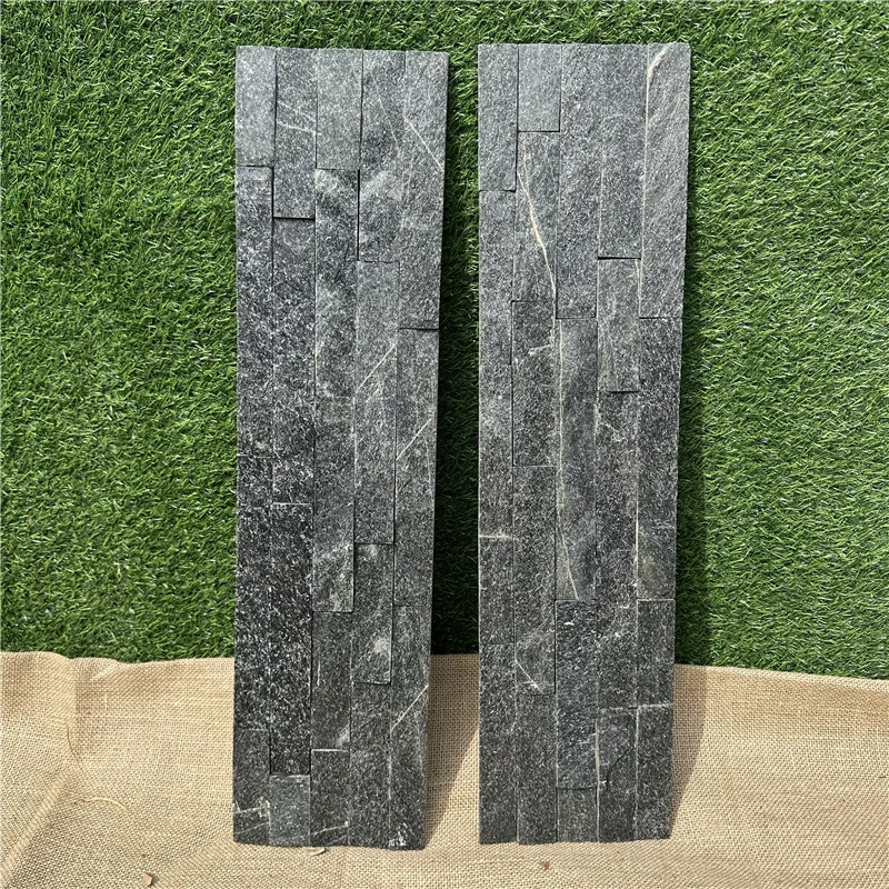 Natural black quartzite stacked stone veneer panel sample for wall decoration