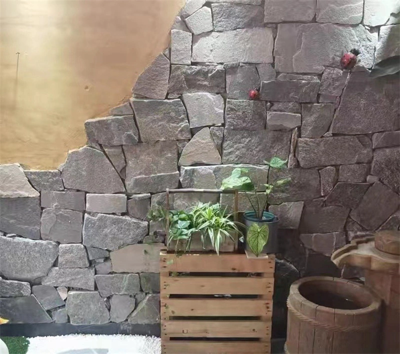 Light Grey Crazy Paving Stone interior wall cladding under construction