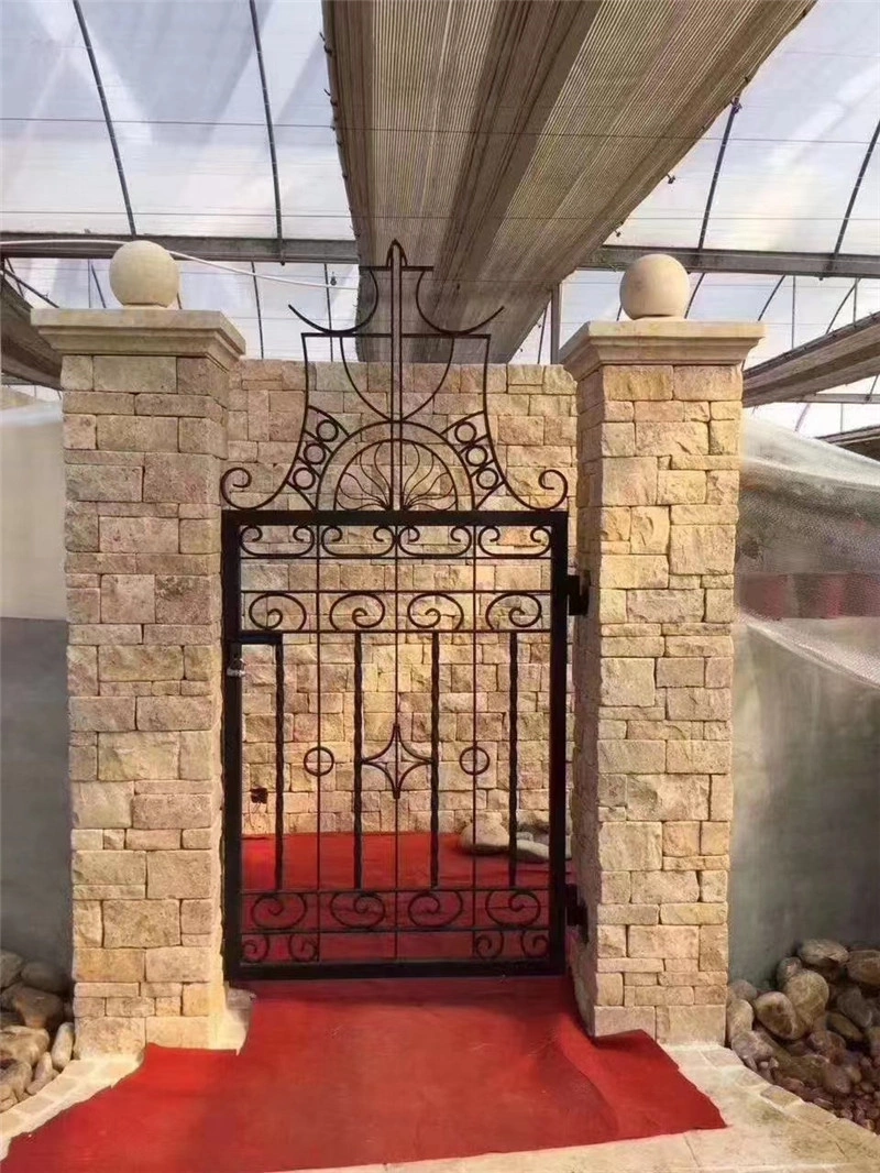 beige limestone ledger stone for garden gate pillar cladding