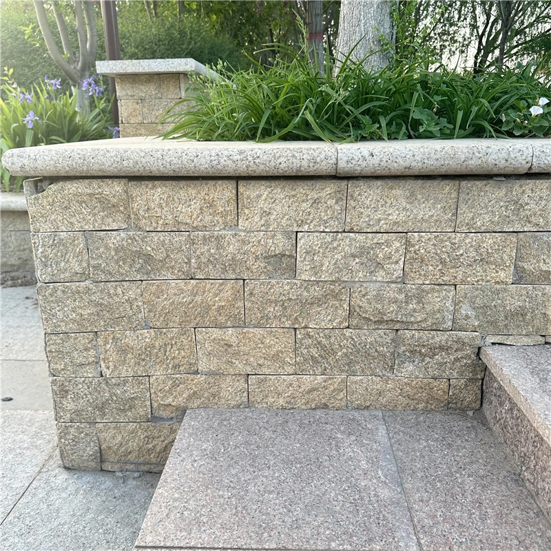 Golden Yellow Mushroom Stone used for garden boundary wall cladding