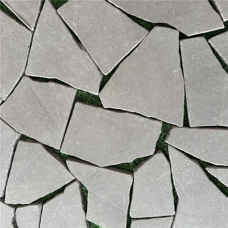 White crazy paving irregular natural stone close‑up view