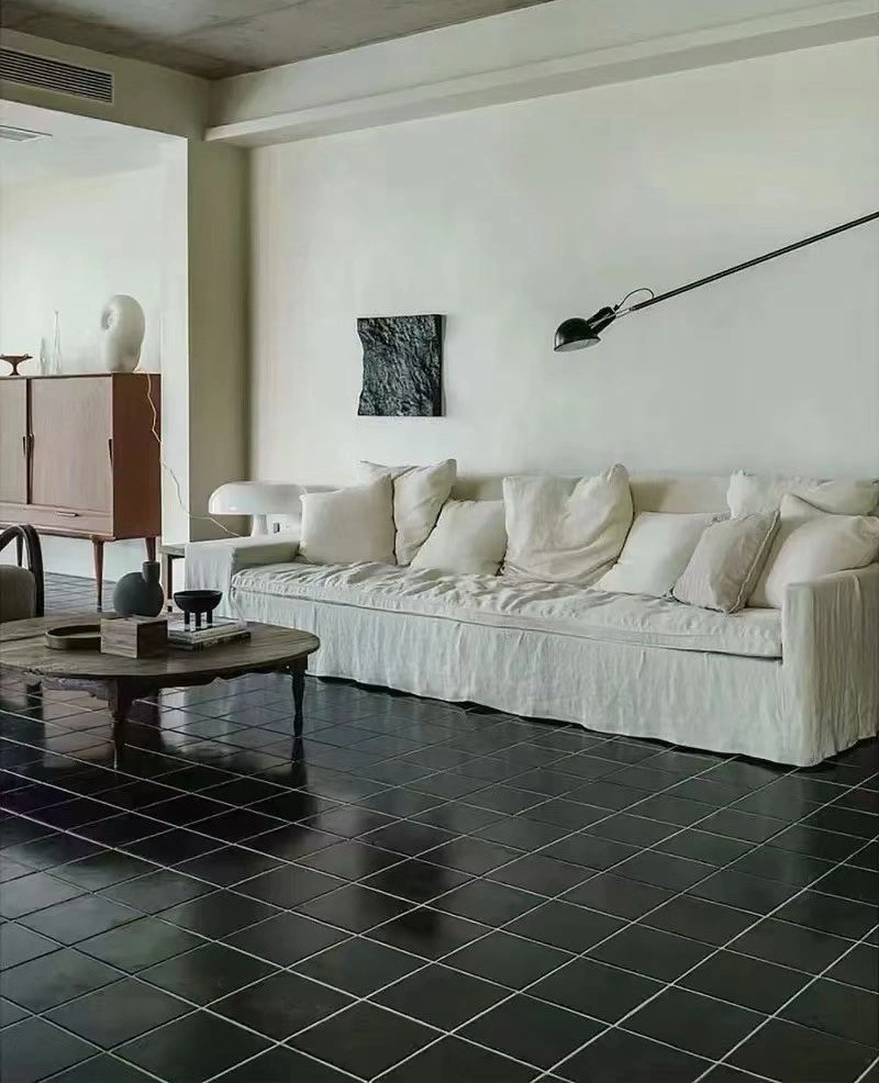 Dark Black Limestone Flooring for modern living room interior