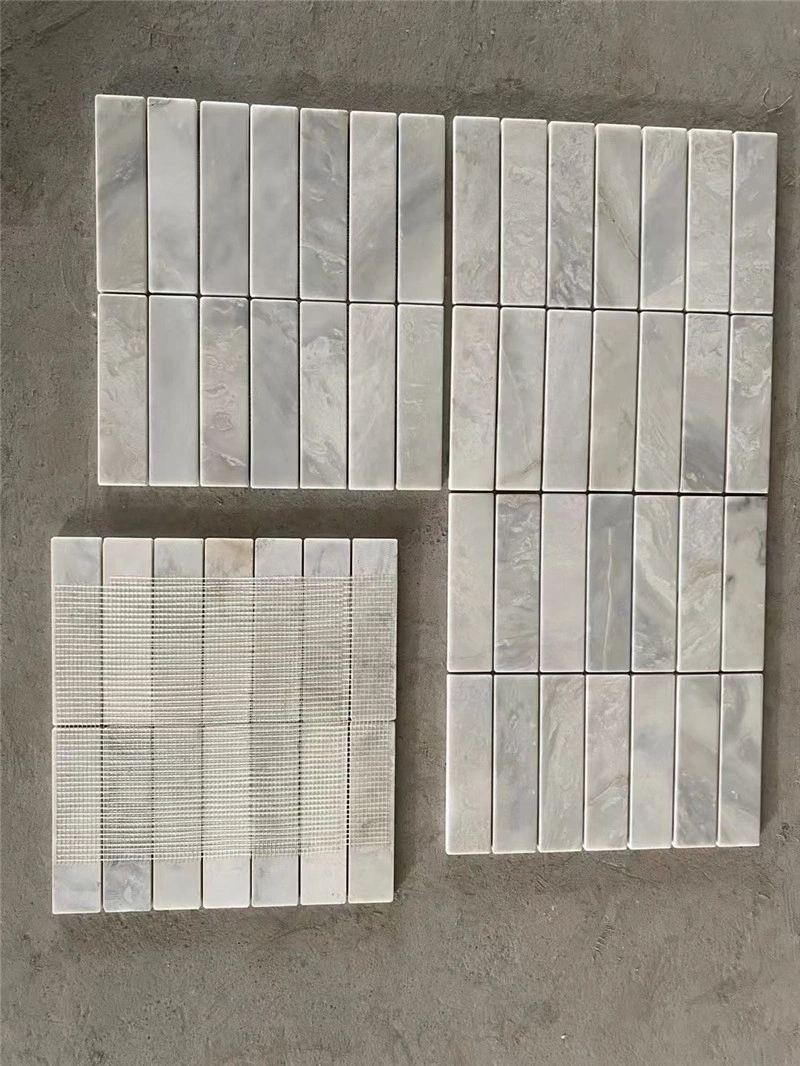 Beige travertine strip mosaic sheets, loose strips and assembled net tile