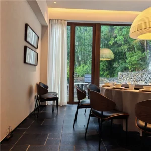 Black Limestone Flooring applied in indoor dining room project