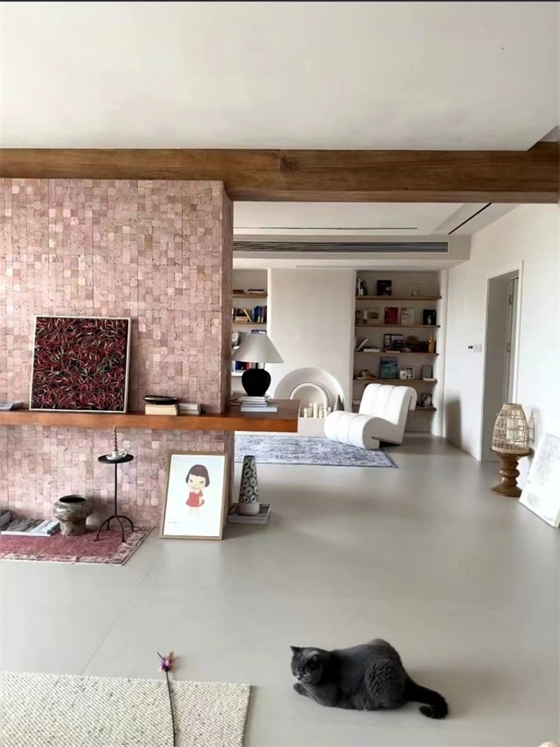 Off‑white limestone slabs applied in open‑plan living room residential interior