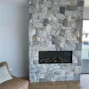 Grey White Crazy Paving Stone Fireplace Wall Cladding Grey‑white irregular quartzite crazy paving stone for indoor fireplace feature wall, natural split random stone interior wall cladding