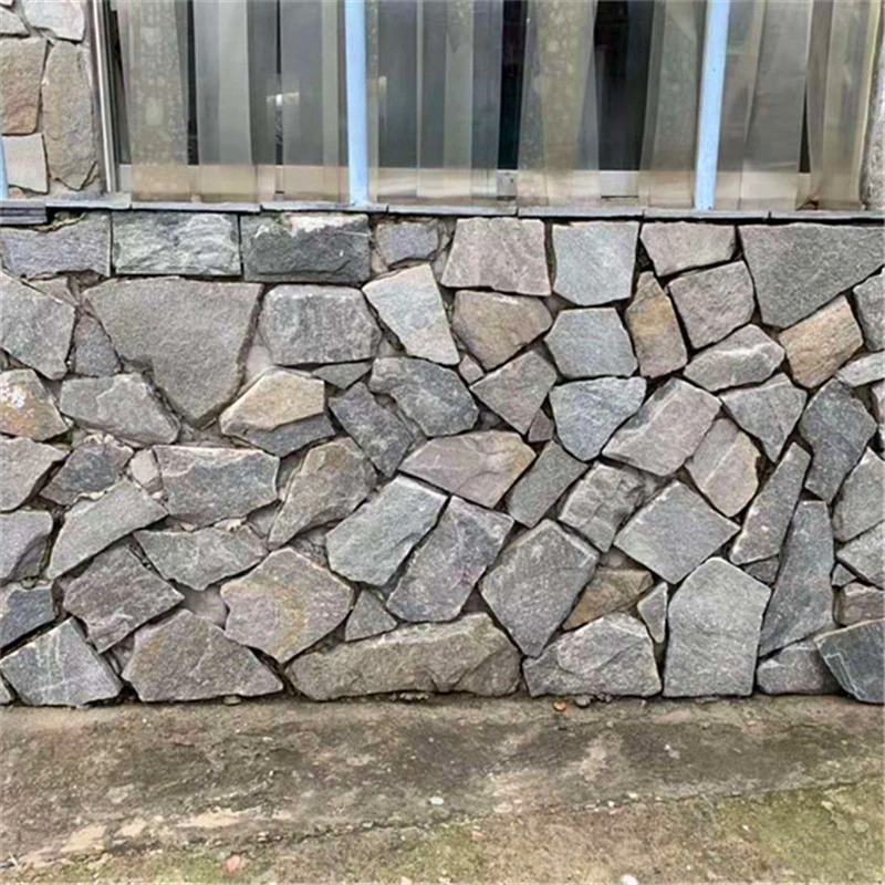 Metallic Grey Crazy Paving Stone outdoor exterior wall real installation effect