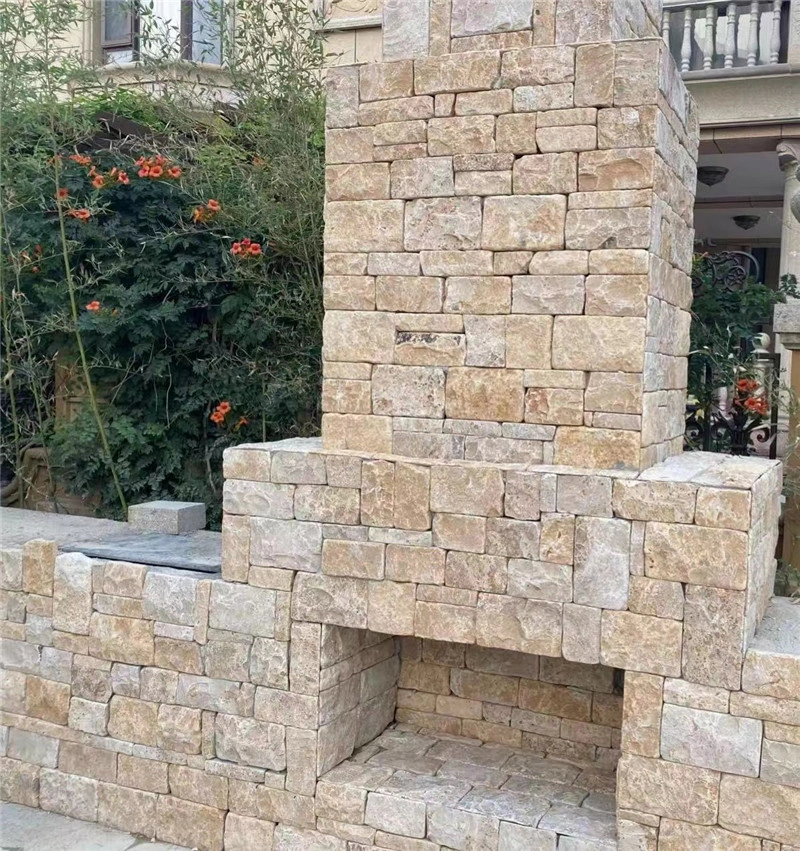 natural split face beige limestone ledger stone for outdoor fireplace