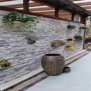 Grey cloud quartzite ledger stone split‑face cladding for patio garden landscape retaining wall
