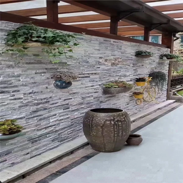 Grey cloud quartzite ledger stone split‑face cladding for patio garden landscape retaining wall Grey cloud quartzite ledger stone split‑face cladding for patio garden landscape retaining wall