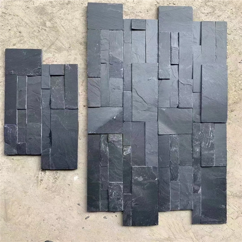Loose black quartzite stacked stone ledger panels for indoor outdoor project