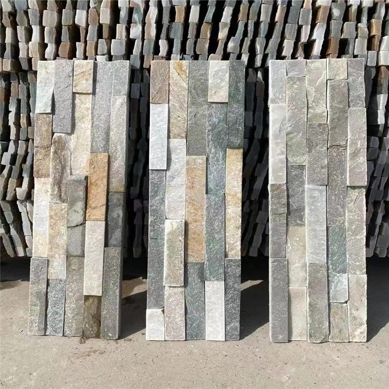 Mixed Grey Stacked Ledger Slate Stone panels raw stock for exterior wall cladding project