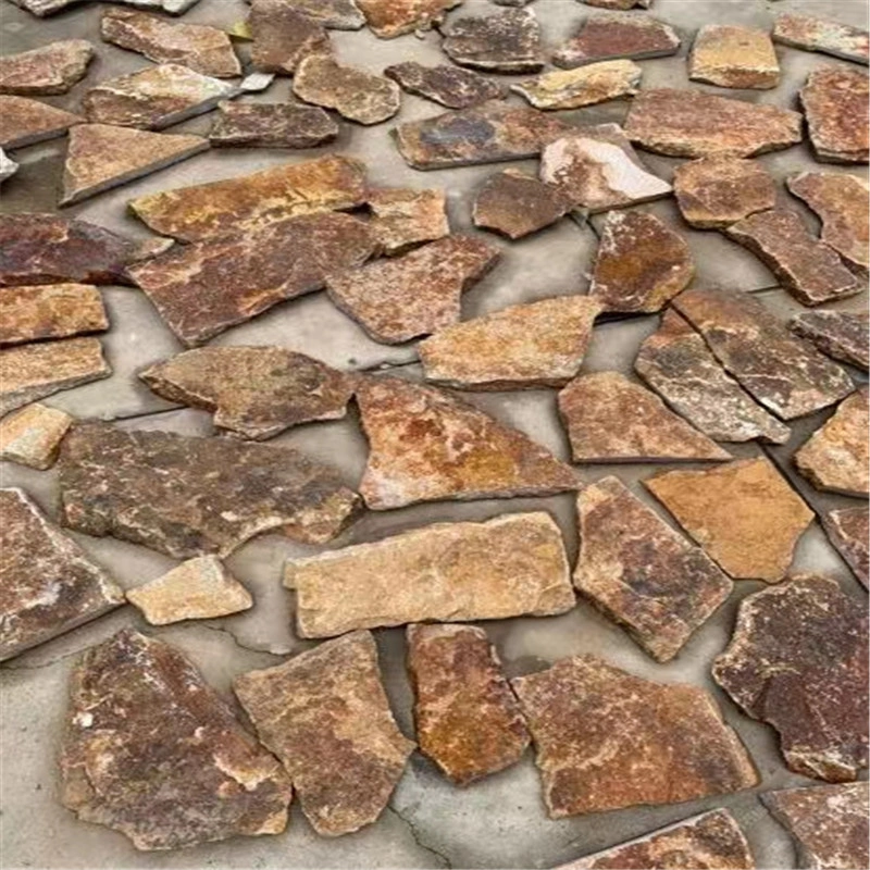 Rusty Yellow Crazy Paving Stone, natural irregular stone for villa exterior wall 
