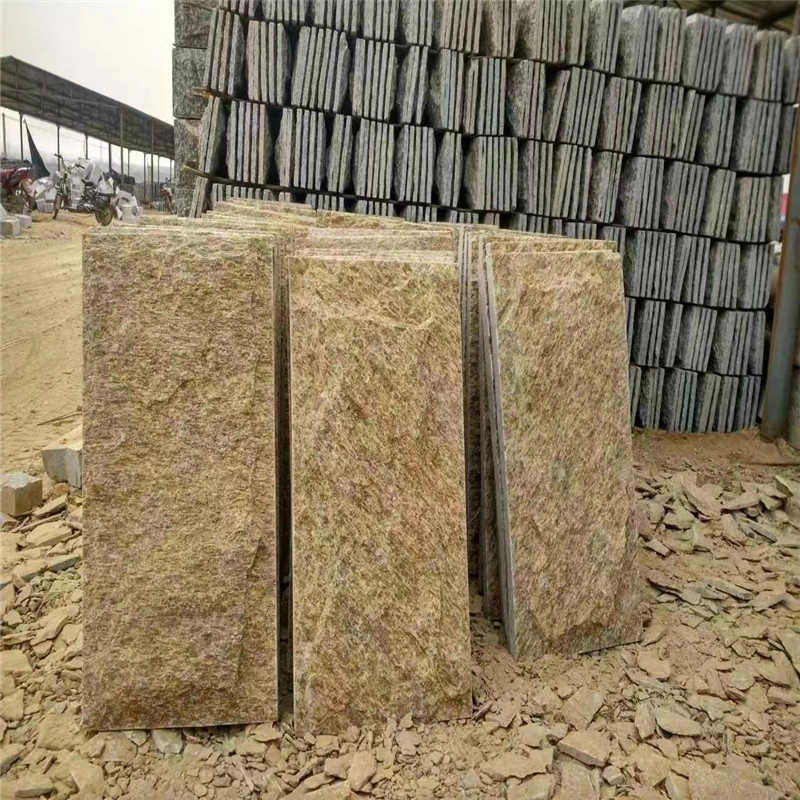 Golden Yellow Mushroom Stone slabs stacked in factory yard