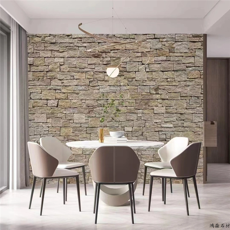 Natural Yellow Stacked Ledger Stone Interior Accent Wall for Dining Room Decoration